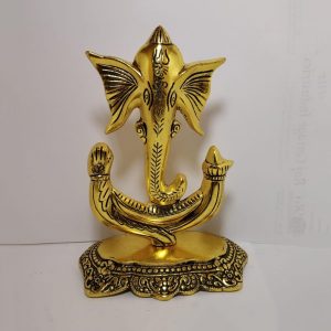 Lord Ganesha Seated Designer Brass Finish Figure