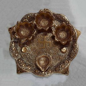 Puja Thali with 3 Bowl and Diya