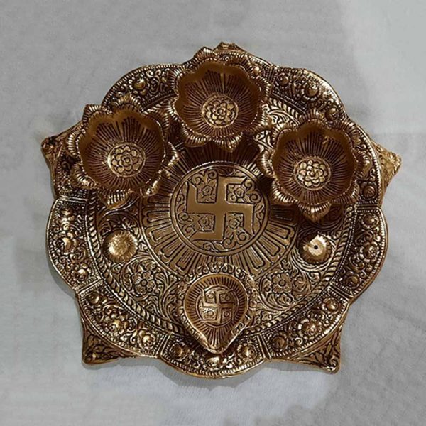 Puja Thali with 3 Bowl and Diya