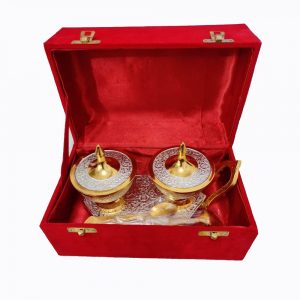 Silver & Gold Color Supari Set Trolley with Bowls and Spoons