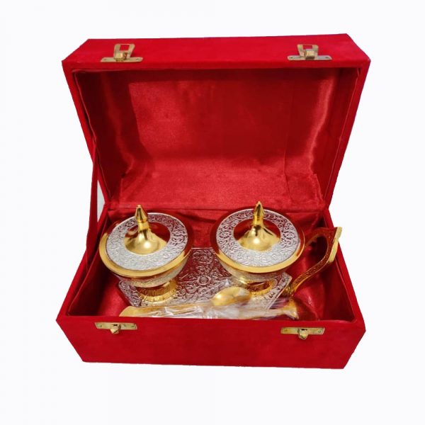 Silver & Gold Color Supari Set Trolley with Bowls and Spoons
