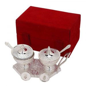 Silver Color Supari Set Trolley with Bowls and Spoons