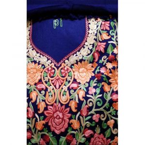 Dark Blue Floral Kashmiri Aari with Stole
