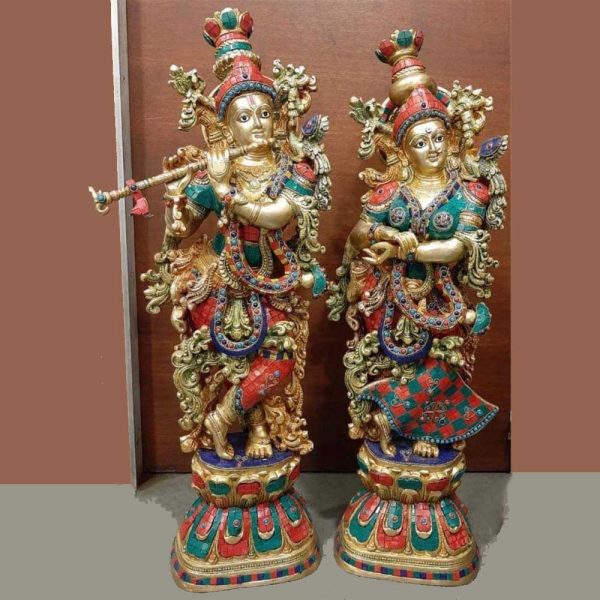 Radha Krishan Color Stone Work Small Idols