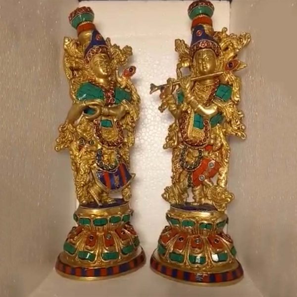 Radha Krishan Color Stone Work Large Idols