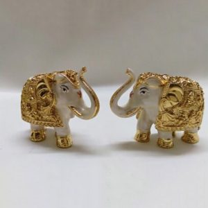 White & Golden Color Elephant Pair for Luck & Wealth