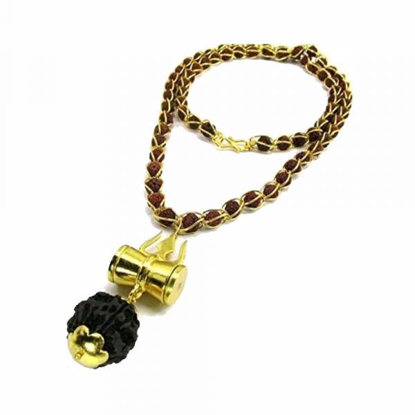 Panch Mukhi Rudraksha Gold Color Color Chain with Shiv Shakti