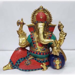 Lord Ganesha Relax Position Color Stone Work