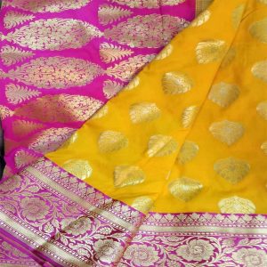 Yellow Banarasi Handwoven Buta Design Silk Saree