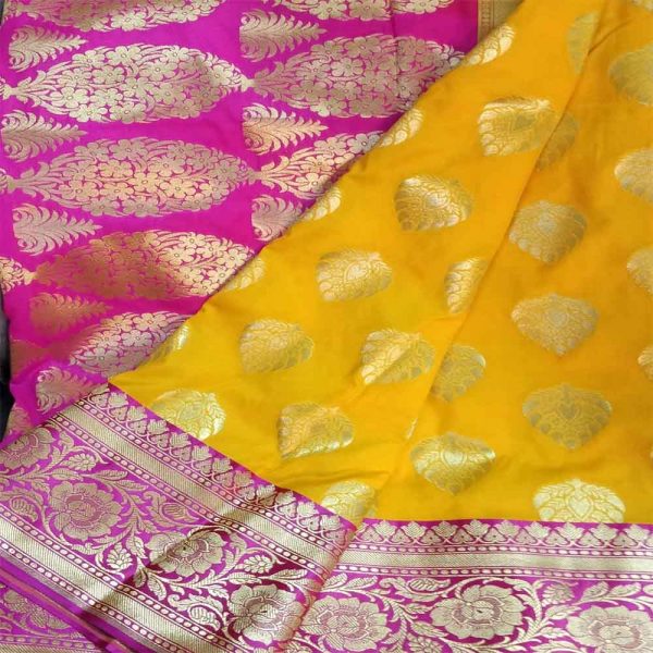 Yellow Banarasi Handwoven Buta Design Silk Saree