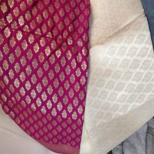 White & Red Banarasi Kameez
