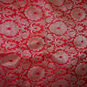 Red Banarasi Satin Brocade Fabric