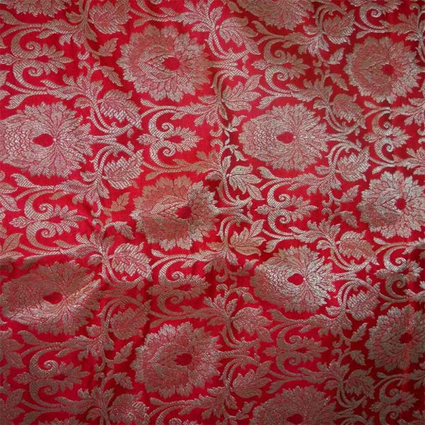 Red Banarasi Satin Brocade Fabric