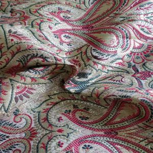 Off-White Banarasi Satin Brocade Fabric