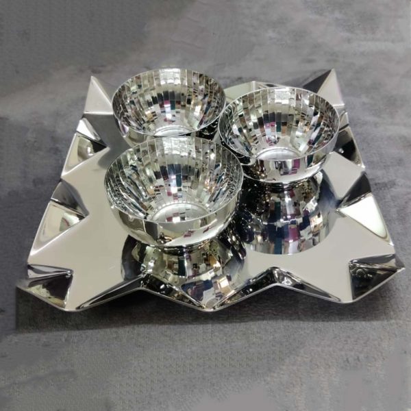 Silver Color Designer Bowls with Folded Design Tray