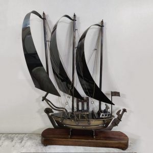 Metal Ship with Wooden Stand