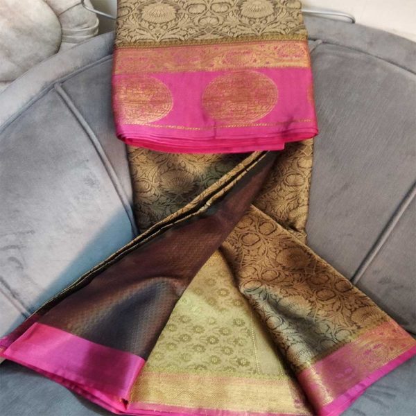 Brown Banarsi Kora Muslin Saree