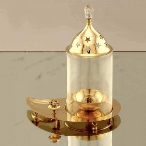 Antique Akhand Jyoti Diya With Glass lid and Stand