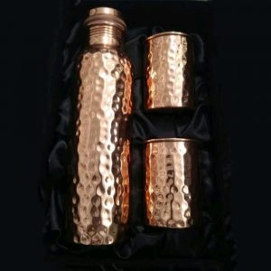 Hammered Copper Bottle with Copper Glass Pair