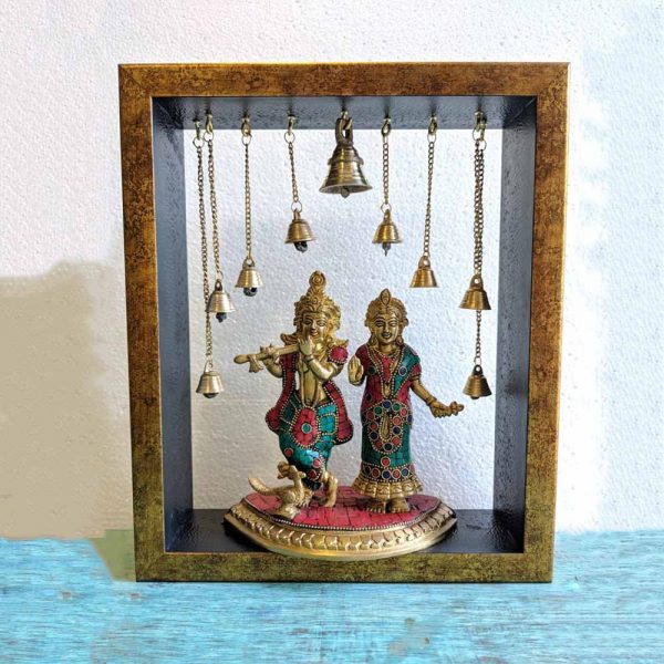 Lord Radha Krishan in Square Frame with Bells