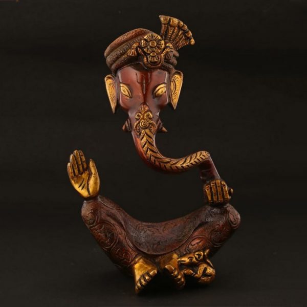 Lord Ganesha Seated Designer Copper Finish Figure