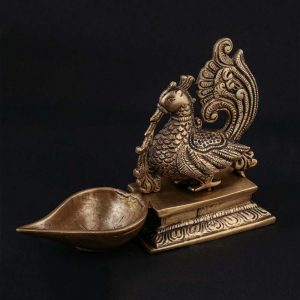 Seated Muyura Brass Diya