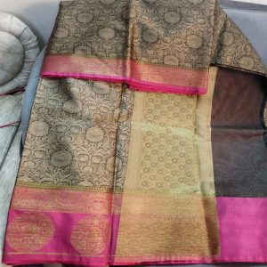 Brown Banarsi Kora Muslin Saree - Image 2