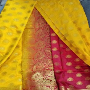 Yellow & Red Contrast Banarasi Silk Saree