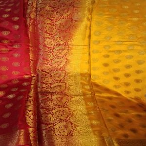 Yellow & Red Contrast Banarasi Silk Saree - Image 2